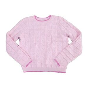 Hem & Thread Pink Pointelle Hearts Scalloped Hem‎ Pullover Sweater S